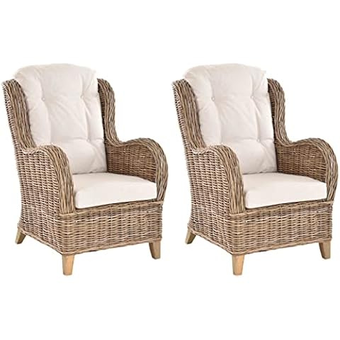 Krines Home Set/2 Exklusiver Lesesessel Birmingham bequem Rattansessel Rattanmöbel Set Sessel aus Rattan Cover