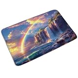 Alfombra Ducha Montaña Cascada Arcoíris Isla Mágica Océano Río Pájaro Volador, Suave Alfombrilla De Ducha Antibacterianas Alfombra Exterior 40X60Cm para Entrada Pasillo Puerta