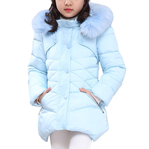 Ankoee Abrigo para niña con Capucha de Pelo, Largo, Akaufeng, Chaqueta de Invierno con Capucha de pelos, Capa Exterior, Chaqueta Infantil For 3-12 años (Azul, 150cm/9-10 años)