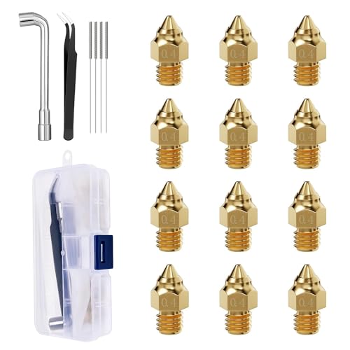 ALadrs 0.4mm MK Brass Nozzles 12pcs, 3D Printer 1.75mm Filament Hot End Nozzles for Creality Ender 3,Ender 5,Ender 6, CR 10, Ender 3 V2 Neo Series 3D Printer