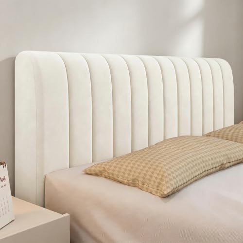 ZXLVCU Queen Size Headboard Covers Velvet Stretch Headboard Slipcover with Filler pad Universal Backrest Protector for Bedroom Decor (150cm Beige)