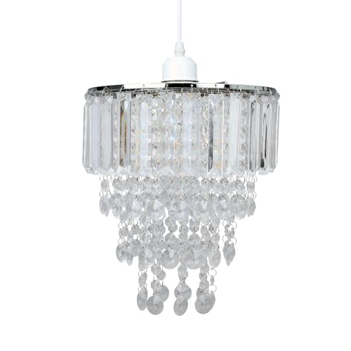 JIAHUA Modern 4 Tier Ceiling Pendant Light Shade with Clear Acrylic Jewel Effect Droplets，Non Electric Chrome Chandelier Light Shade-92402