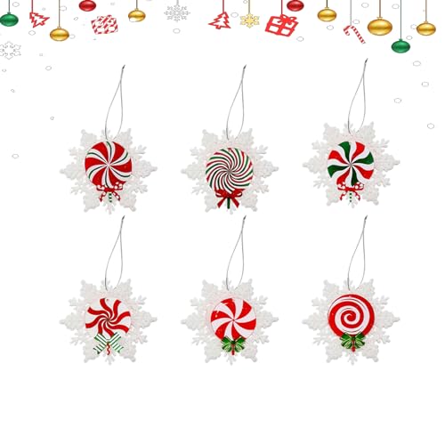 Larfraecy 6Pcs Colgante de Caramelo de Navidad Copo de Nieve,Piruleta de Navidad Copo de Nieve Decoraciones Colgantes,Árbol de Navidad de acrílico Ornamento para Árbol de Navidad