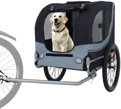 og Bike Trailer for Large Pets – 120LB Capacity, Foldable Pet Dog Cart Bicycle Carrier with Quick-Release Wheels & Universal Coupler – Includes Safety Reflectors, Flag – Compact Storage