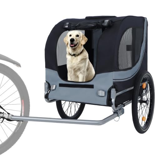 og Bike Trailer for Large Pets – 120LB Capacity, Foldable Pet Dog Cart Bicycle Carrier with Quick-Release Wheels & Universal Coupler – Includes Safety