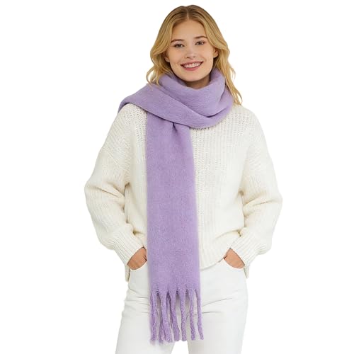 Jepony Large Scarf Colorful CashmereThick Tassel Scarf for Women Fall Winter Warm Big Shawl Blanket Scarves & Wraps Gifts (Purple)