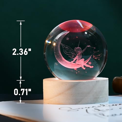 IFOLAINA Moon Fairy Crystal Ball - 3D Laser Engraved Glass Night Light, Decorative Globe, Crystal Moon Sphere - Gifts for Girls, Her, Fairy Lovers - Image 5