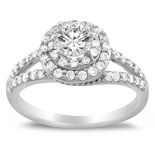 Ranjeeta Round Cut White Diamond 925 Sterling Silver 14K White Gold Over Diamond Halo Engagement Ring for Women
