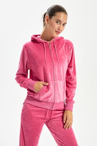 TanBridge Women's 2 Piece Solid Velvet Tracksuit Set Full Zip-up Hooded Sweatshirts & Pants Set