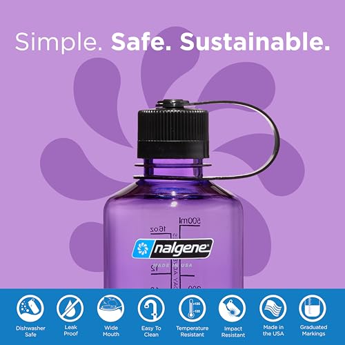Image of Nalgene Sustain Tritan BPA-Free Water Bottle Made with Material Derived from 50% Plastic Waste (Using ISCC Certified Mass Balance), 16 OZ, Narrow Mouth, Purple (Pack of 6)