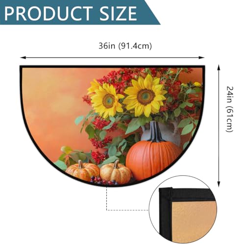 Image of cfpolar Half Round Door Mat Pumpkin Food Sunflower Fall Non-Slip Semi Circle Area Rug Washable Half Moon Hearth Rugs for Indoor Outdoor Bathroom Kitchen Patio Runner Mat Laundry Room Home Decoration