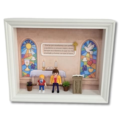 Tableau Playmobil modèle catéchiste, cadeau idéal pour fin de catéchèse, communion, cadre...