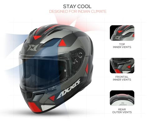 Image of Axxis Segment by MT Group, Seek Full Face Helmet | ISI & DOT Certified | Anti-Scratch Treated Visor | Lightweight Polycarbonate Shell | Enhanced Ventilation for Daily Riding
