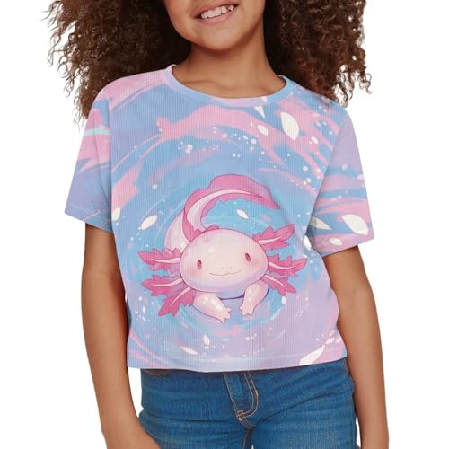 Image of Girls Crop Tees Crew Neck Casual Short Sleeve T Shirts Kids Loose Soft Comfortable Tees Blouses Shirt for Little Girl