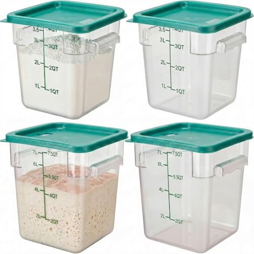 Image of Lallisa 4 Pcs 8qt & 4qt Clear Food Storage Containers with Lids Handles and Scales, Stackable Plastic Square Food Storage Containers for Dough Proofing Baking Kitchen Restaurant(Green)