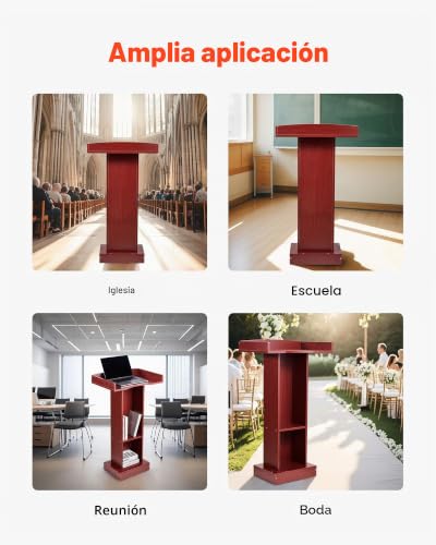 Miniatura 7 de Vevor Atril De Madera Alto De 105 Cm, Soporte De Podio Con Superficie De Lectura De 60 X 40 Cm, Con Estante De Almacenamiento Para Aulas, Conferencias, Iglesias, Presentaciones, Discursos, Conciertos