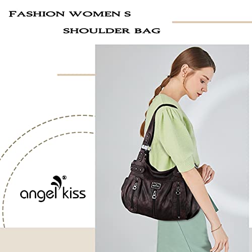 Image of Angel Kiss Large Purses and Handbags for Women Washed Faux Leather Crossbody Hobo Satchel Shoulder Handbag Tote Purse