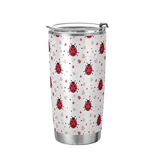 ALAZA Vaso de mariquitas, con tapas y popote, reutilizable de acero inoxidable con aislamiento al vacío, taza de viaje para café helado, botella de agua de 590 ml, 47
