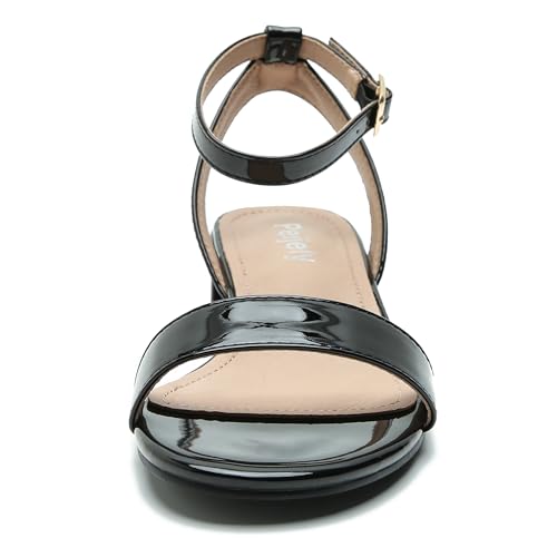 Image of Women's Ankle Strap Sandals, Low Block Heel, Open Toe Summer Dress Shoes with Buckle Closure