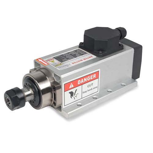 RATTMMOTOR 2.2KW Spindle Motor 220V Square Air Cooled ER20, 24000RPM High Speed Spindle 4 Bearings 3-Phase 6A 400Hz for CNC Router Engraver Milling Cutting Machine