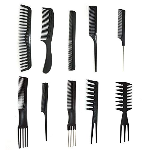 10 Stück Friseur Haar Kamm Set Haarschneide kämme Hair Styling Kämme Friseur Zubehör Geräte, Hairdressing Stylists Barbers Schwarz Stielkamm Zubehör Geräte Set