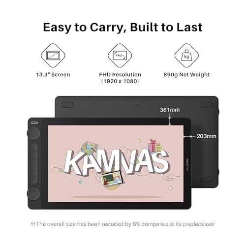 Image of HUION Kamvas 13 (Gen 3) Drawing Tablet with Screen, Dual Dial, 13.3 inch, Black | Full Lamination, Canvas Glass 2.0, 99% sRGB, PenTech 4.0 16384 Levels, Works with PC, Mac and Android, With Stand