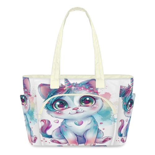 Sac fourre-tout licorne chat pour femme grand format matelassé