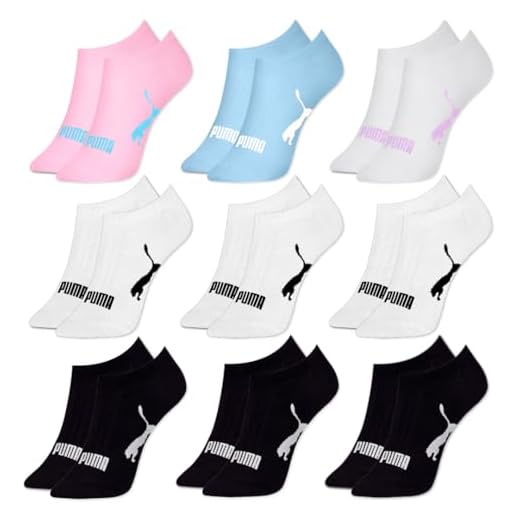 PUMA Kit 9 Pares Meia Cano Baixo Invisível Sapatilha Adulto Feminina, 1 Azul Claro - 4 Branco - 1 Rosa Claro - 3 Preto, 34-39