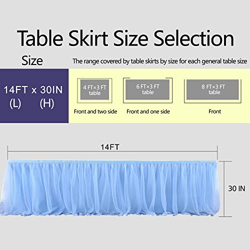 Baby Blue Tulle Table Skirts For Rectangle Tables Or Round Tables, 14Ft Light Blue Tulle Tutu Table Skirts For For Baby Shower Boy Birthday Party Baby Shark Gender Reveal Cake Table Decorations #TOP6