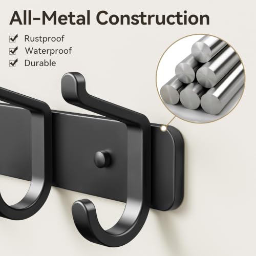 Heavy Duty Coat Rack Wall Mounted, Metal Wall Hook Rack with 4 Double Hooks for Coats, Hats, Jackets, Robes, Towels, Keys, Backpacks and Purses, Entryway, Closet, Mudroom, Bathroom (Black, 2 Pack) - Image 4