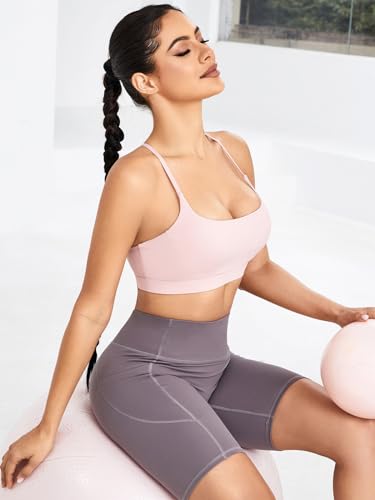Image of RUNNING GIRL Y-Back Sports Bras for Women, Medium Impact Wirefree Padded Bra Workout Crop Top Longline Sports Bra Push up(WX2915Flush Pink,XL)