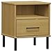 QZZCED Industrial Bedside Cabinet with Drawer and Shelf, Solid Pine Wood Nightstand with Metal Legs for Bedroom Storage