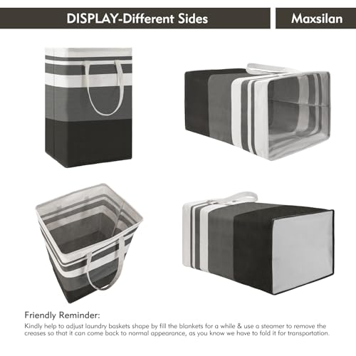 Maxsilan 80L Freestanding Laundry Basket with Extended Handle, Collapsible Large Cotton Clothes Hamper Storage Basket, Gradient Grey - Cosy Home Interiors Maxsilan 80L Freestanding Laundry Basket with Extended Handle, Collapsible Large Cotton Clothes Hamper Storage Basket, Gradient Grey - Image 6