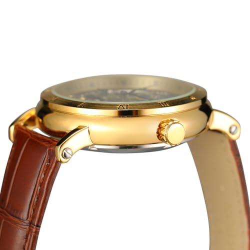 Image of FORSINING Men's Self Winding Automatic Watch Tourbillon Analog Skeleton Movement Moon Phase Wrist Watch with Genuine Leather Strap
