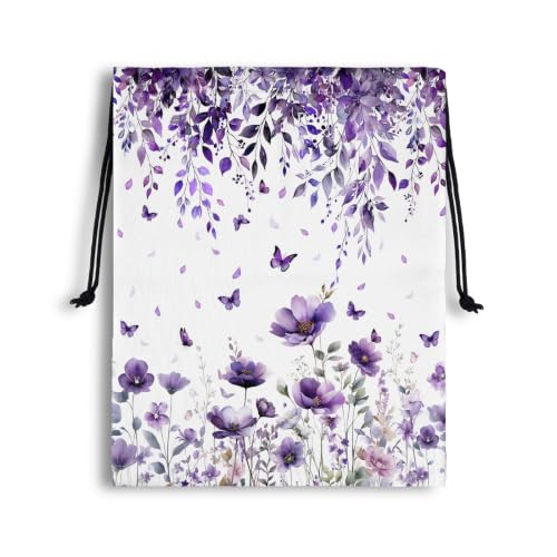 Image of Drawstring Storage Bag Purple Butterfly Blossom Gymnastics Pouch Athlete Bag