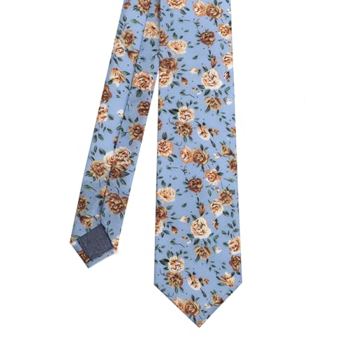 Image of Cotton Floral Ties for Men 2.76 inch Men's Skinny Tie Linen Flower Printed Neck Tie for Wedding Dating Party