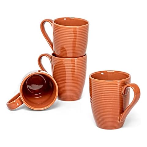Set of 4 Funny Design Ceramic Mugs, 350mL Coffee Mug Set for 4 People Modern Style, Breakfast Cup, Exquisite Porcelain, Dishwasher Safe, Orange Cover