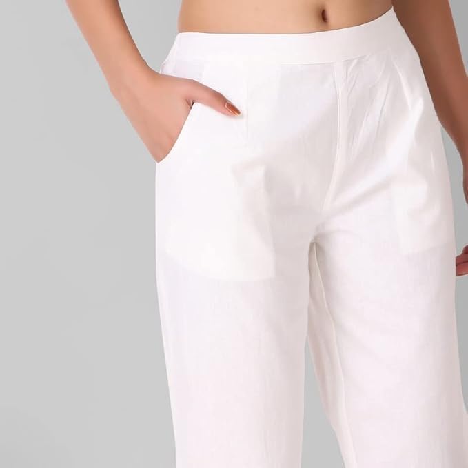 Image of Aarav Fabric Women's 100% Cotton Casual Pant | Ankle Length Regular fit Cotton Trouser | Straight Fit Formal Pants for Kurti, Office, Casual and Daily Outdoor Lifestyle