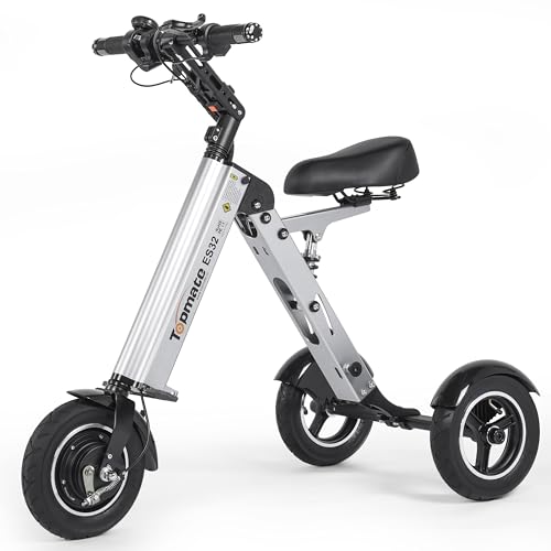 TopMate ES32 Electric Scooter 3 Wheels Foldable Trike with Seat for Adults, Light Weight Mobility with Reverse Function and Key Switch, 10 Inch Pneumatic Tires Tricycle