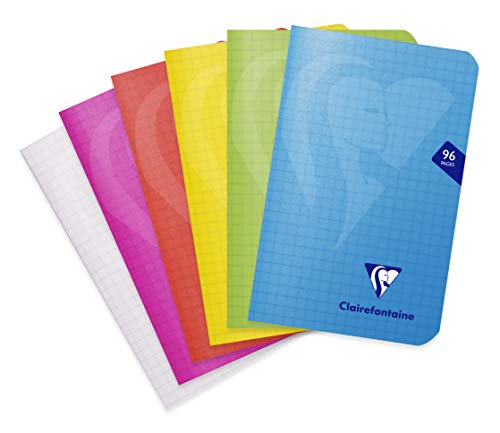 Clairefontaine 303592C Un Carnet Agrafé Mimesys - 9x14 cm - 96 Pages Petits Carreaux - Papier Blanc 90 g - Couverture Polypro - Couleur Aléatoire