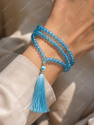 Image of Islamic Salat Prayer Tasbih - 100 Crystal White Beads - Tasbeeh for Dhikr, Zikr, and Meditation (Blue)