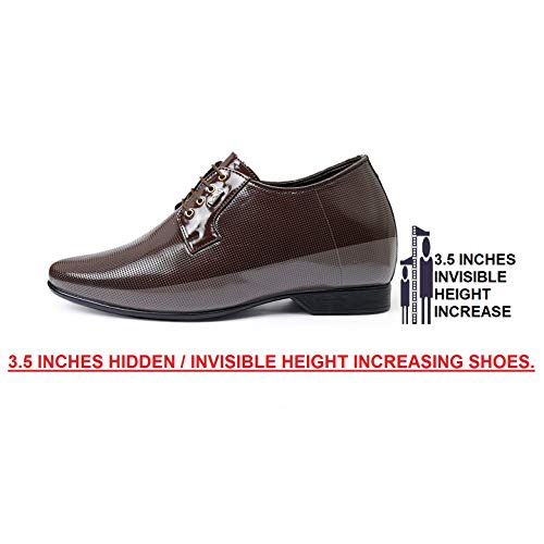 Image of BXXY Men's 9 cm (3.5 Inch) Height Increasing Dress Shoe Derby Lace-Up Formal Patent Faux Leather Shoes