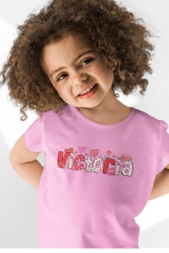 Girls' Personalized Valentine Font T-Shirt with Custom Name and Adorable Cliparts - Heartfelt Children's Tee for Valentine's Day - Unique and Fun Gift for Your Little Princess4