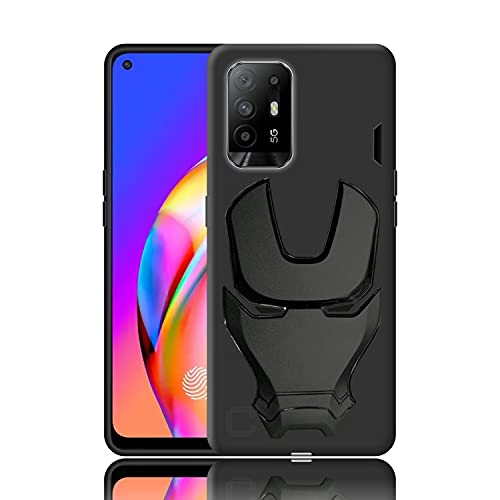 Image of COVERLY Official 3D Touch Feel Trending Real Hero Avengers Logo Mask Soft Rugged Grip TPU Silicone Iron Man Super Power Cartoon Movie Silicone Matte Strong Back Cover for for Oppo F19 Pro Plus -Black