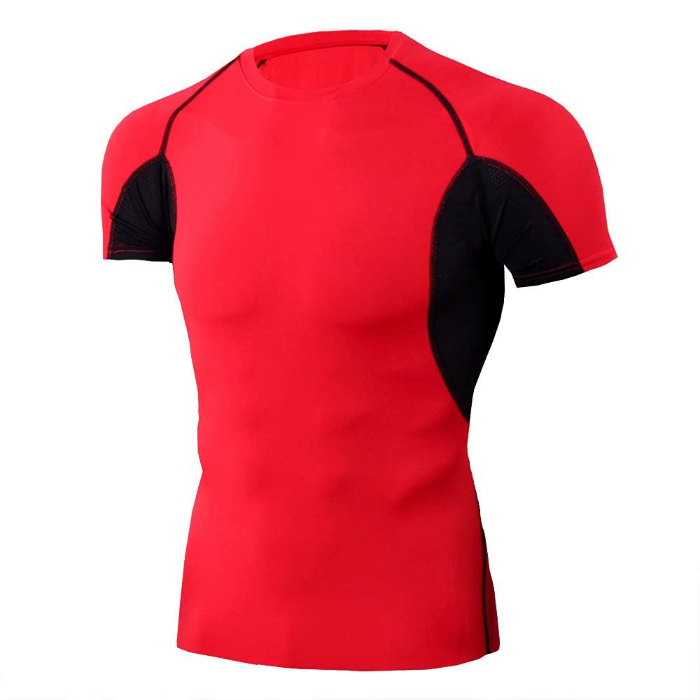 Men Compression Shirt Summer Round Neck Splicing Short-Sleeved Men Shirt Breathable Basic Stretch Men Running Shirt Sport Wicking Men Muscle Shirt