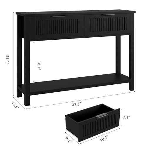 GAOMON Farmhouse Entryway Table,43 Inch Wood Console Table with 2 Drawers,2 Tier Sofa Table with Storage for Living Room, Foyer Tables for Entryway-Black