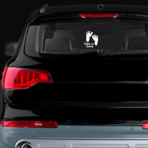 Image of CVANU Baby on Board Sticker (Set of 2) White Vinyl Car Safety Warning Self-Adhesive Waterproof Stickers for Cars| Windows| Vehicle Surface (15.5cm X 13cm) 871