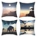 Produktbild Agoble Kopfkissenbezug Vintage, Kopfkissenbezug Kuschelig 4er Set 40X40cm 16"X16" Kissenbezug Cyan Grau Sonnenuntergang Mond Elefant