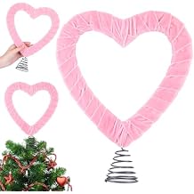 11.8 Inch Valentines Large Velvet Tree Topper Pink Heart Tree Topper for Valentine Treetop Pink Heart Romantic Decorations for Home Wedding Holiday Party Supplies Gift