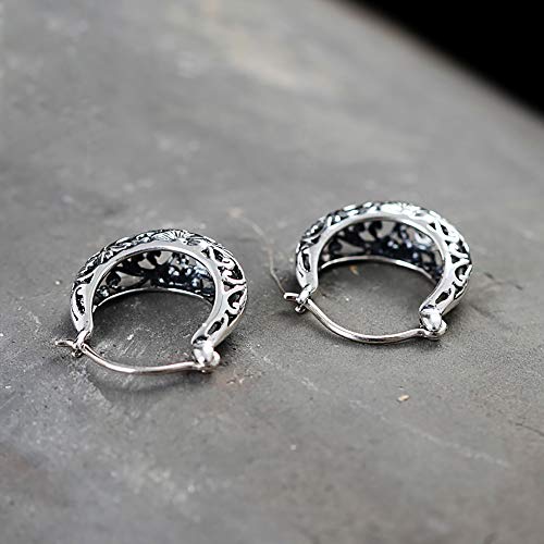 BALMORA 925 Sterling Silver Vintage Filigree Flower Hoop Earrings for Women Dainty Gold Plated Floral Heart Clip-on Huggie Earring Hypoallergenic Earrings Everyday GraduationJewelry Gifts for Mom by BALMORA - Used condition - Image 6